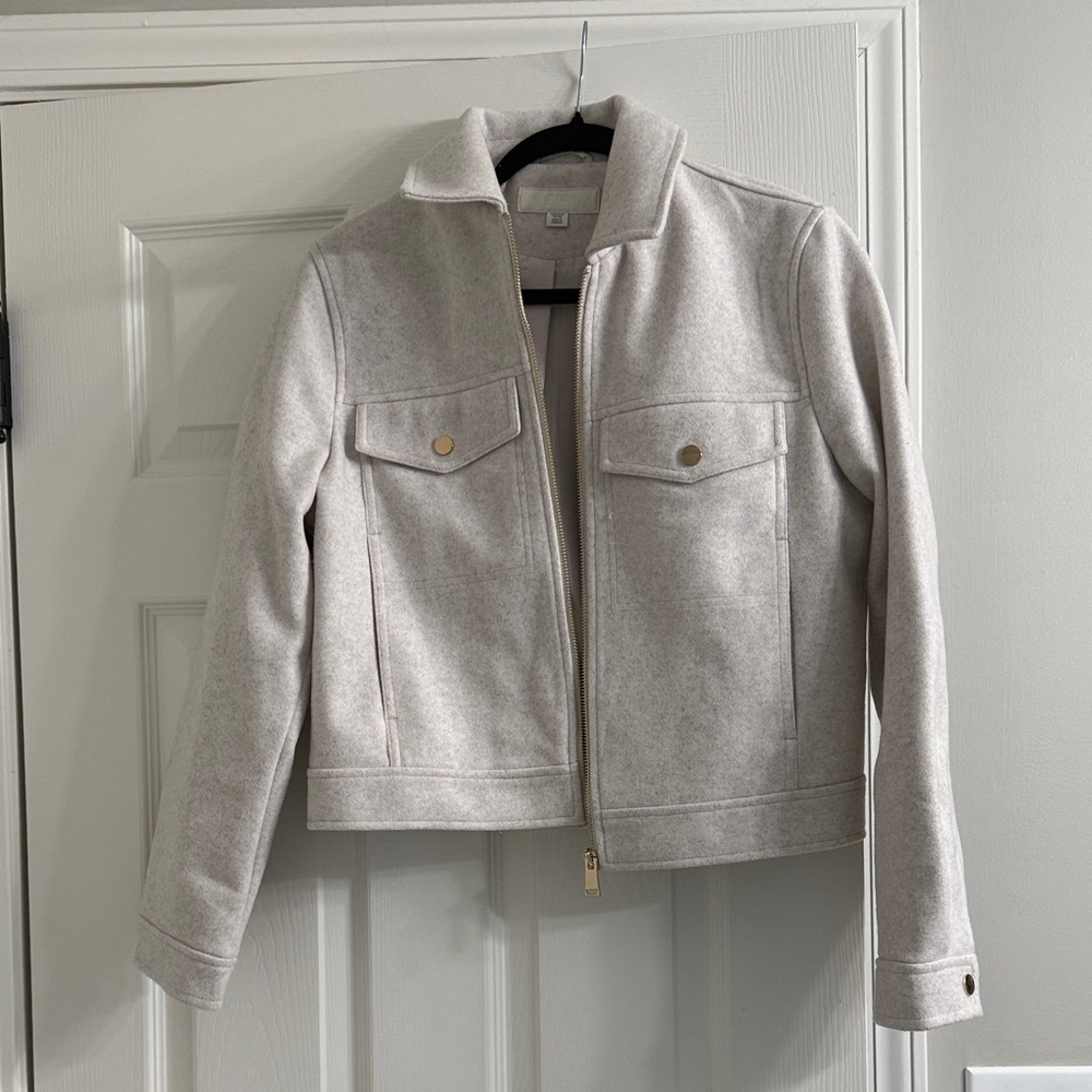 Zara Light Cream Zip-Front Jacket